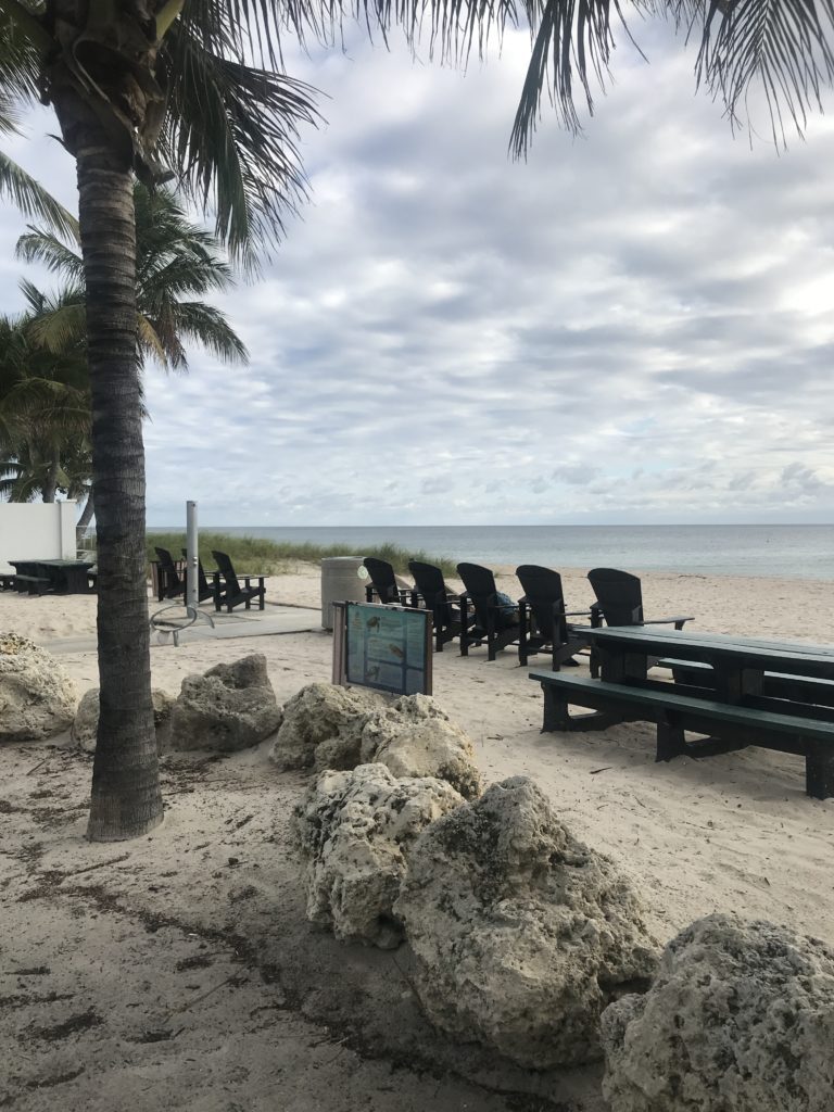 chairs and tables at beach park