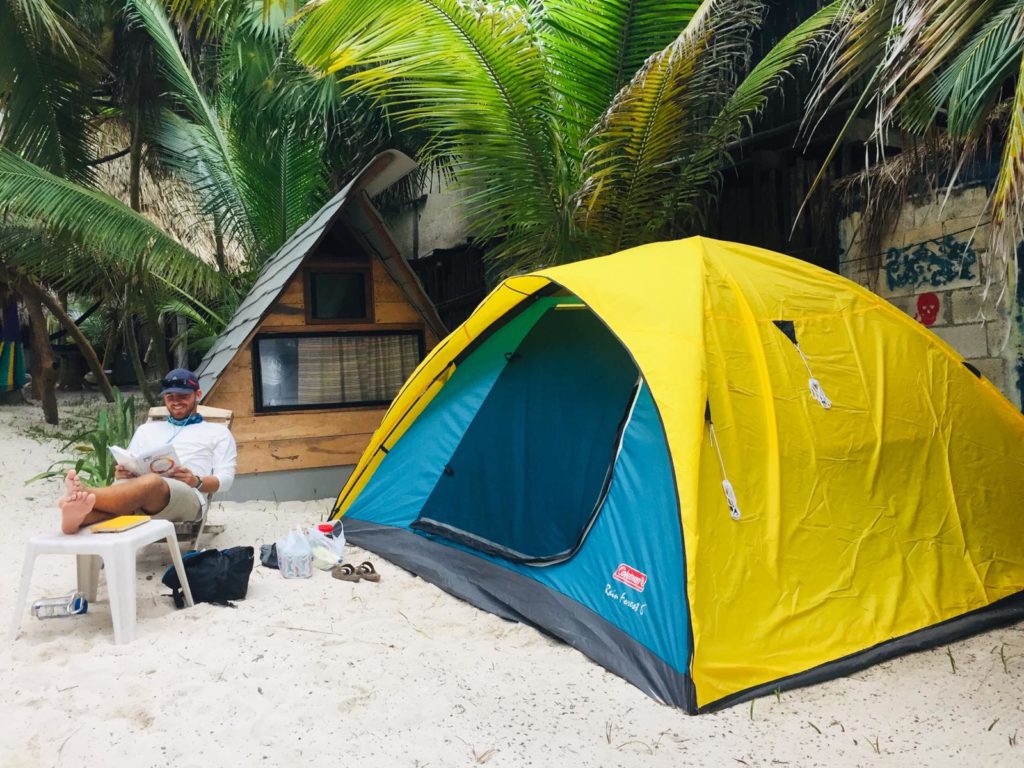 andrew camping in tulum mexico