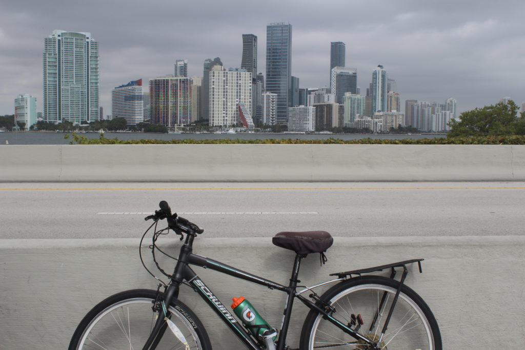 bicycle on key biscayne with miami in background