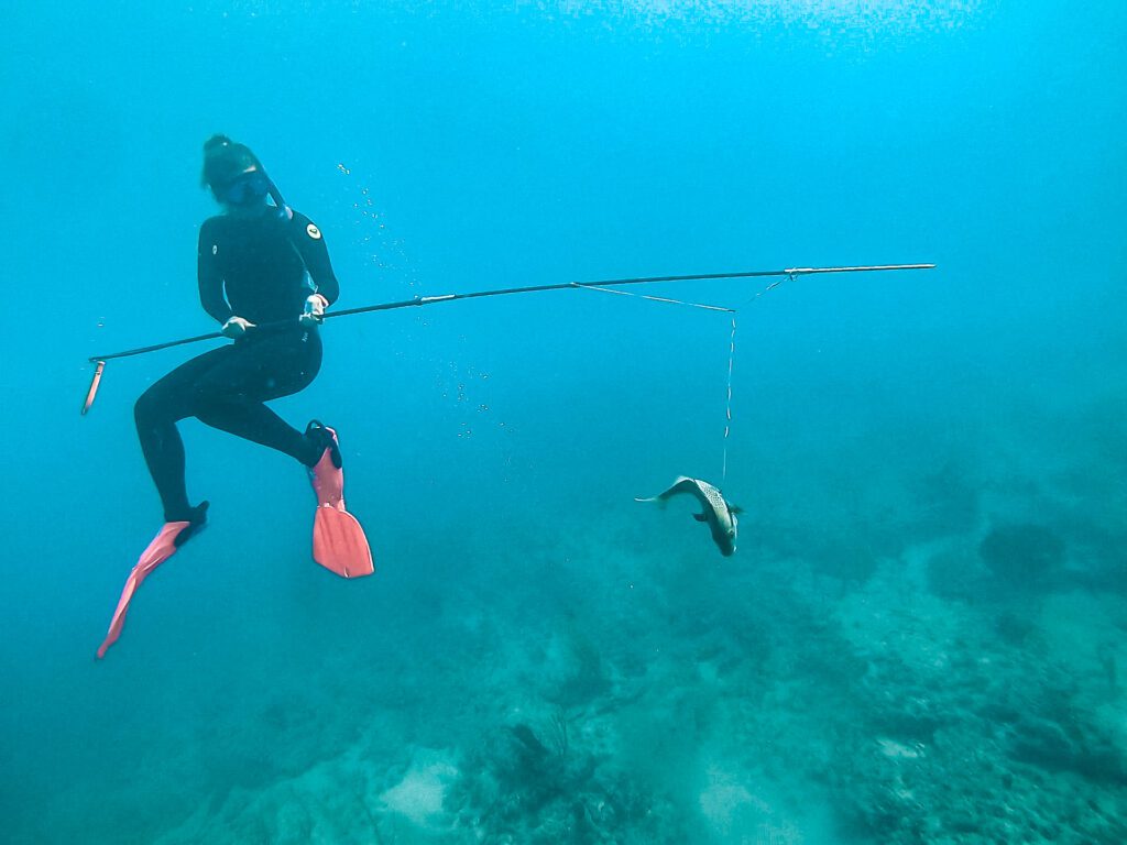 woman spearfishing and freediving in fort lauderdale