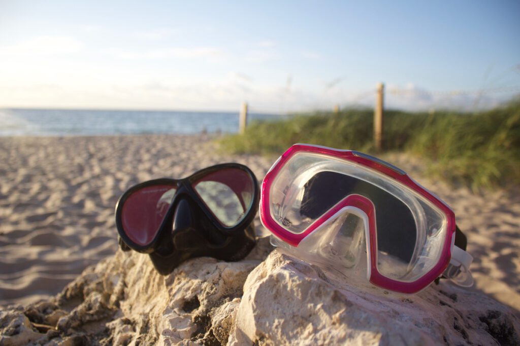 scuba mask on beach