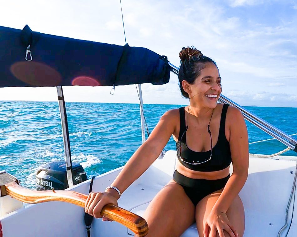 woman steering boat biscayne national park