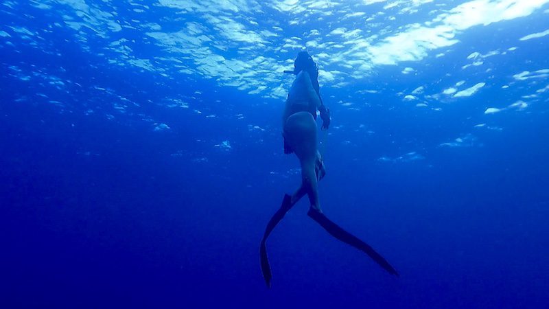 woman ascending while freediving west end of st thomas usvi