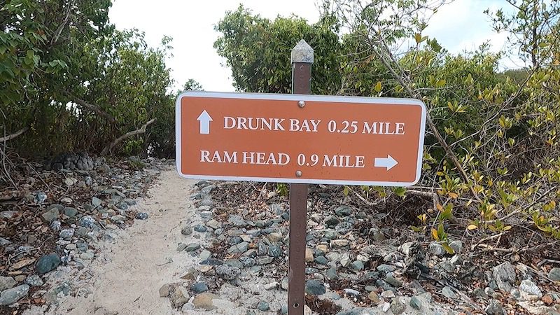drunk bay and ram head trail sign virgin islands national park