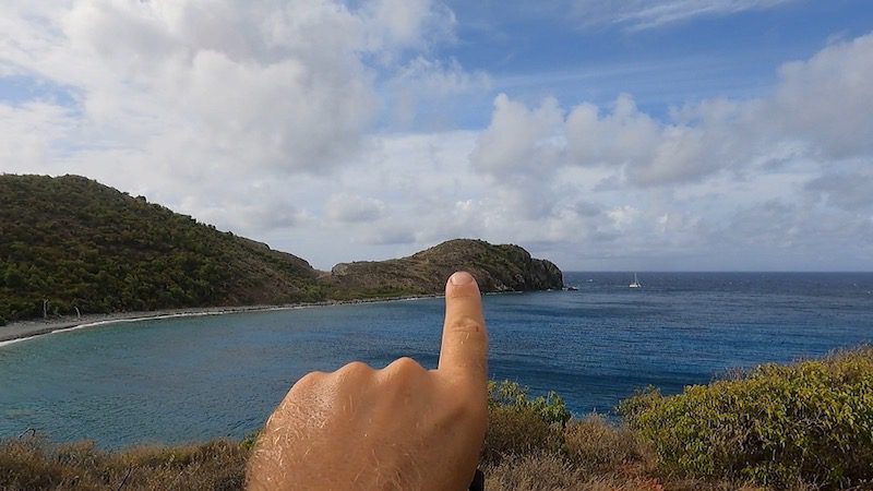 pointing to ram head peak on ram head trail virgin islands national park